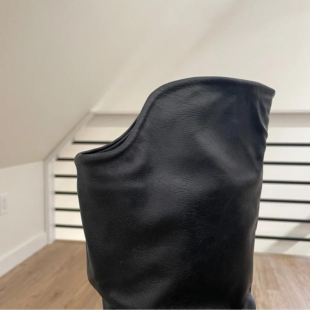 NWT 8 Black, vegan faux leather double buckle block heel knee-high boots - Picture 9 of 9